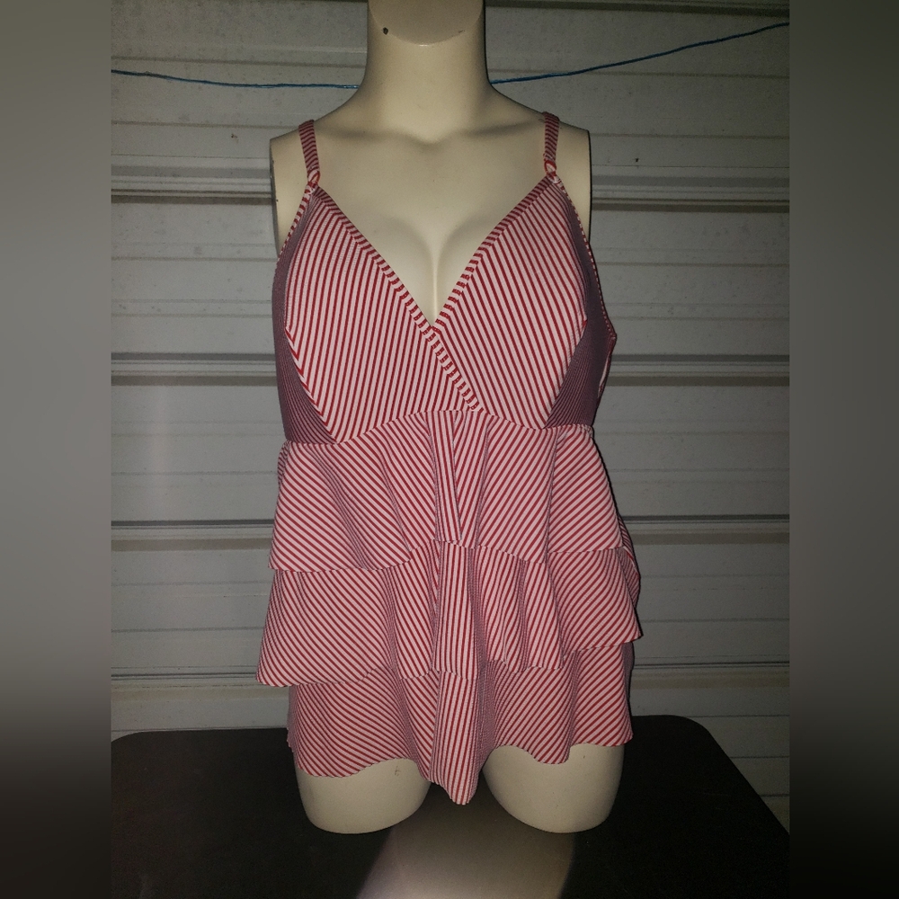 Plus Size 4X 28 women's Lane Bryant Tankini Swimsuit top red white swim 🏊♂️
